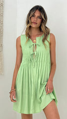 Launa Tie Front Mini Dress - Matcha Green