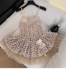 Lace Embroidered Flower Mesh Tulle Mini Dress