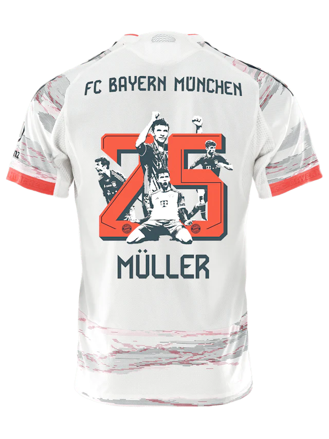 adidas Muller Special Authentic Away Jersey 25/26 w/ Sponsor + Meister Bundesliga Patch (White/Red)