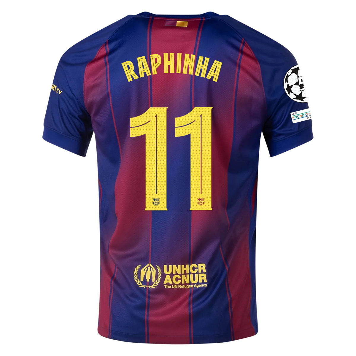 Nike Raphinha FC Barcelona Home Jersey 25/26 w/ Champions League Patches (Deep Royal Blue/Midwest Gold)
