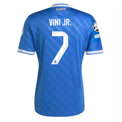 adidas Vini Jr. Men's Real Madrid Third Jersey 25/26 w/ Champions League Patches (Blue/White)