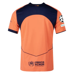Nike FC Barcelona Third T90 Authentic Jersey 25/26 w/ Champions League Patches (Bright Mango/Midnight Navy)