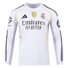 adidas Real Madrid Long Sleeve Home Jersey w/ Intercontinental + Champions League Patches 25/26 (White)