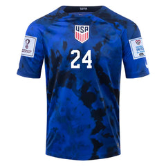 Nike United States Josh Sargent Away Jersey 22/23 w/ World Cup 2022 Patches (Bright Blue/White)
