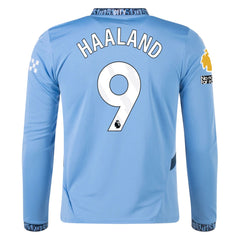 Puma Manchester City Erling Haaland Home Long Sleeve Jersey w/ EPL + No Room For Racism Patch 24/25 (Team Light/Marine Blue)
