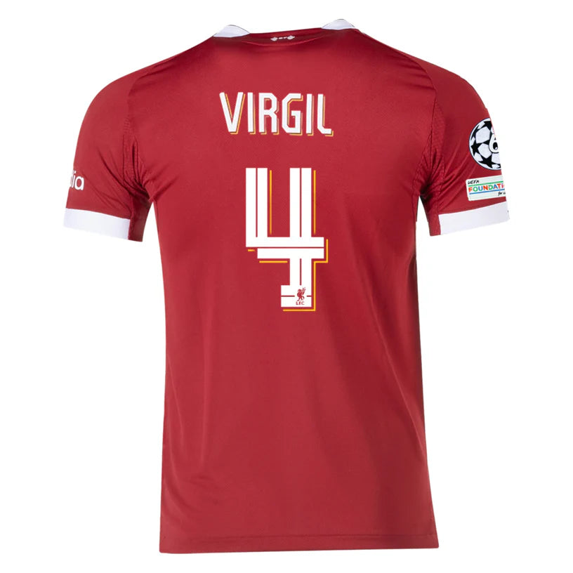 adidas Men's Liverpool FC Authentic Virgil Home Jersey 25/26 w/ Champions League  Patches (Strawberry Red)