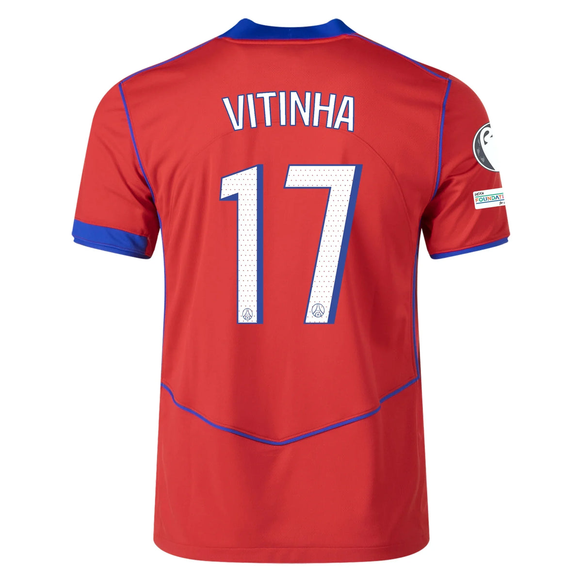 Nike Men's Paris Saint-Germain Vitinha T90 Third Jersey w/ Champions League Patches 25/26 (Sport Red/Hyper Royal)