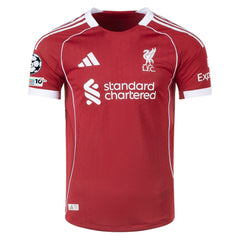 adidas Men's Liverpool FC Authentic Mohamed Salah Home Jersey 25/26 w/ Champions League  Patches (Strawberry Red)