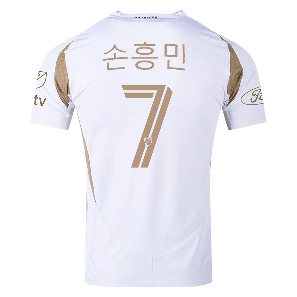 adidas Son Heung-min (Korean) LAFC Authentic Away Jersey w/ MLS + Apple + Ford Logo 25/26 (White/Gold)