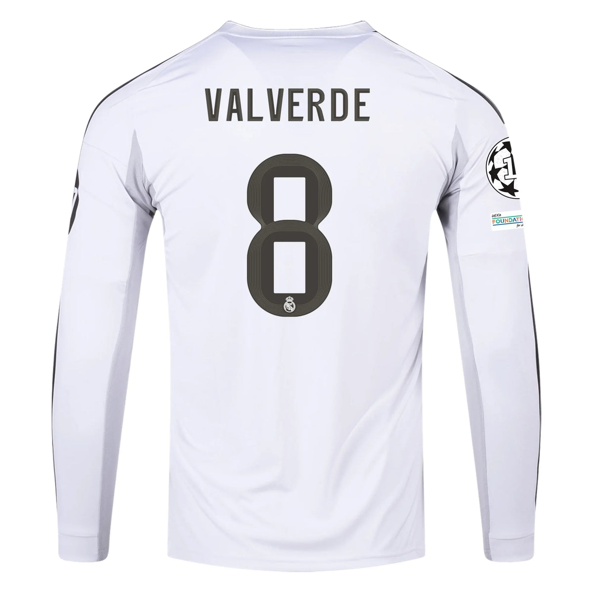 adidas Real Madrid Valverde Long Sleeve Home Jersey w/ Intercontinental + Champions League Patches 25/26 (White)