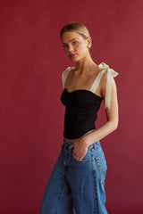 Felicity Contrast Ribbon Bustier Top